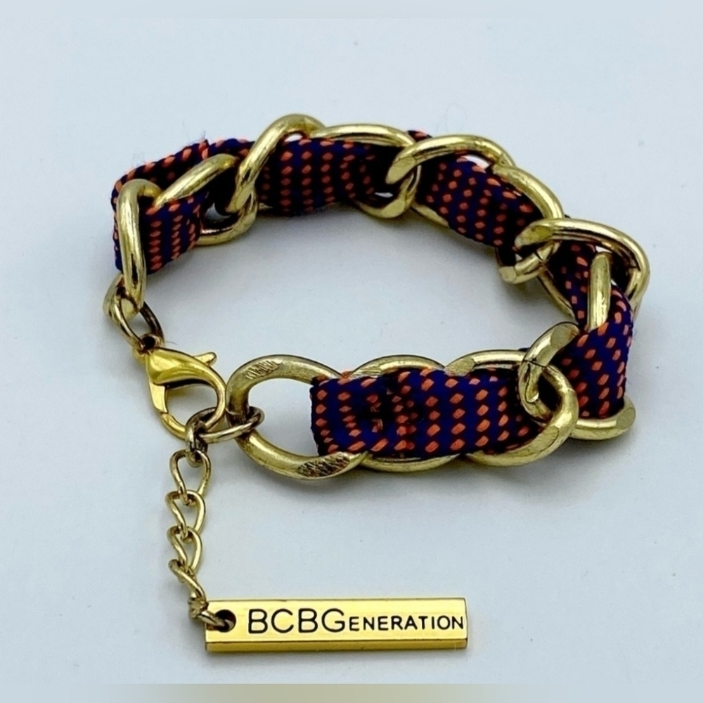 NWOT | BCBGeneration | Women's Chunky Gold Tone Link Bracelet | Blue + Orange